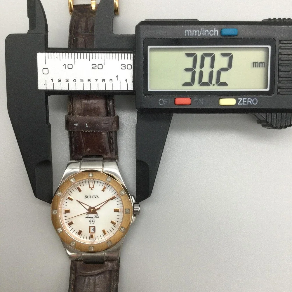 Bulova Marine Star Womens Watch 30mm Brown Leather 98R93 NOT RUNNING FOR PARTS